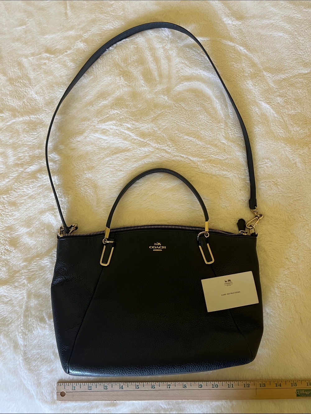Coach Black Pebbled Leather Top-Handle Shoulder Bag with Crossbody Strap